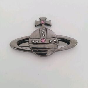 Vivienne Westwood Orbit 2" Charm Pedant Gun Metal‎ Pink Righstones Logo